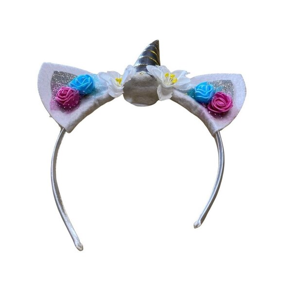 White  embellished‎ floral roses unicorn headband Girls OS - Picture 3 of 5